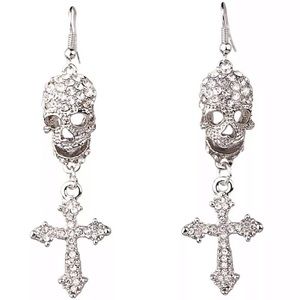 Silver Skull and Cross Earrings